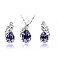 Platinum plated purple angel drop pendant with earrings
